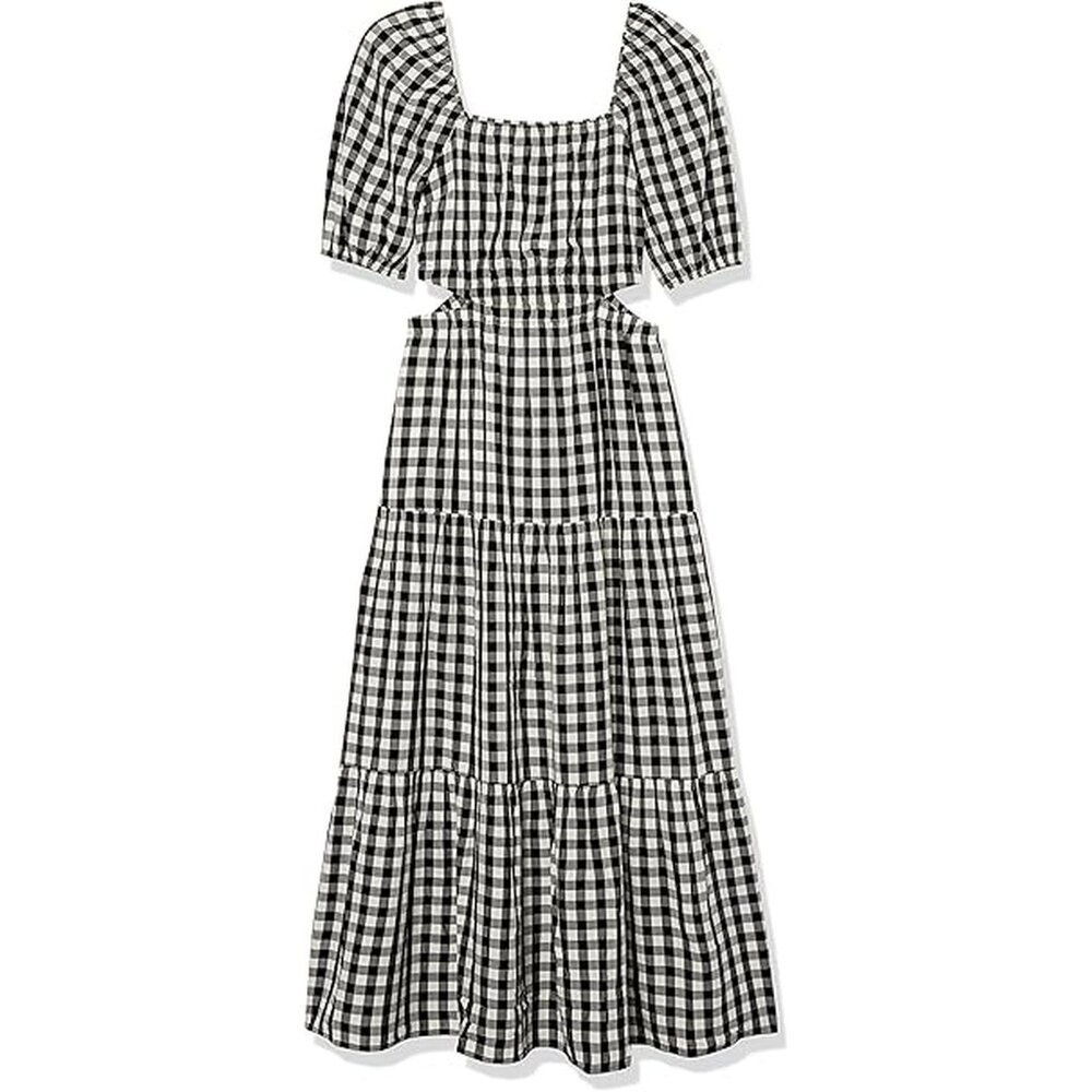 The Drop Anaya Square Neck Cut-Out Tiered Maxi Dress (Gingham) XXL
